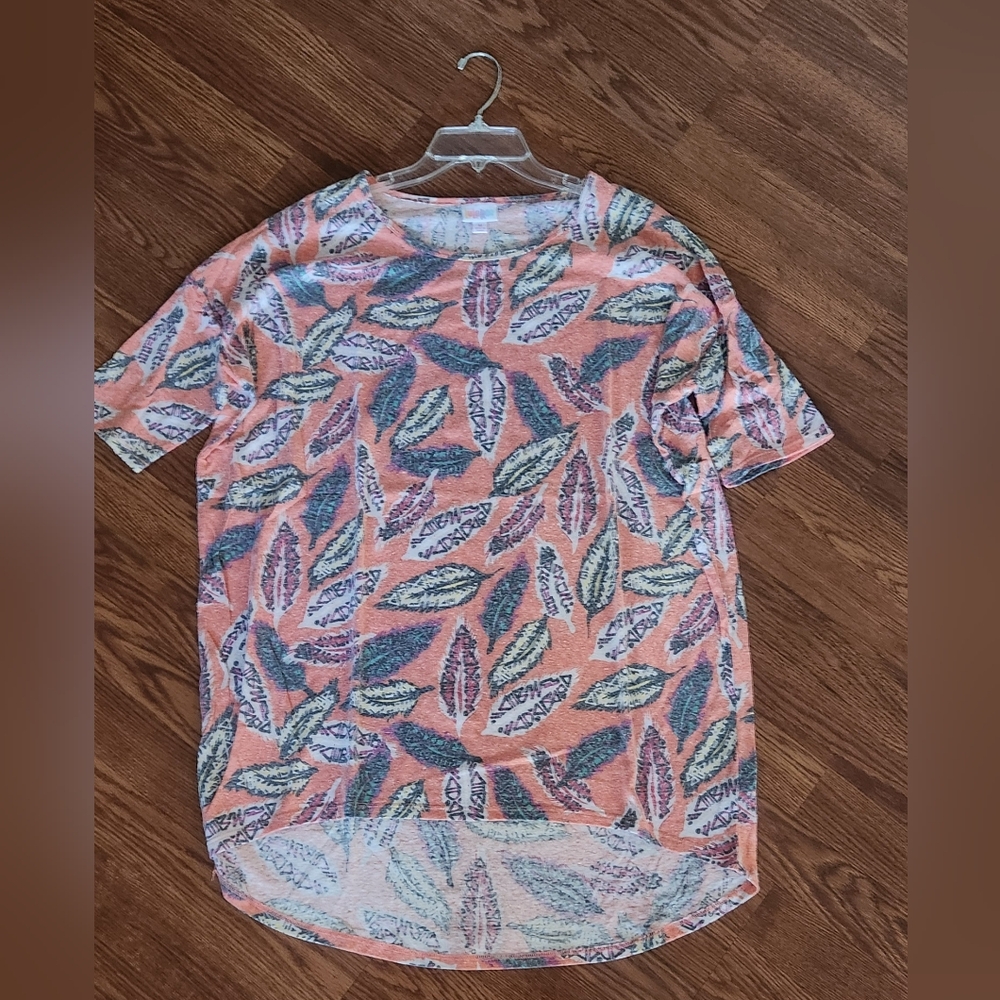 Peach Feather Print Tunic Top